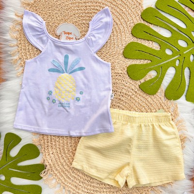 Conj. Regata Abacaxi Docinho e Short - Branco e Amarelo